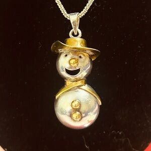 Vintage and Whimsical 925 Silver & Brass Snowman 2” Pendant and Harmony Bell